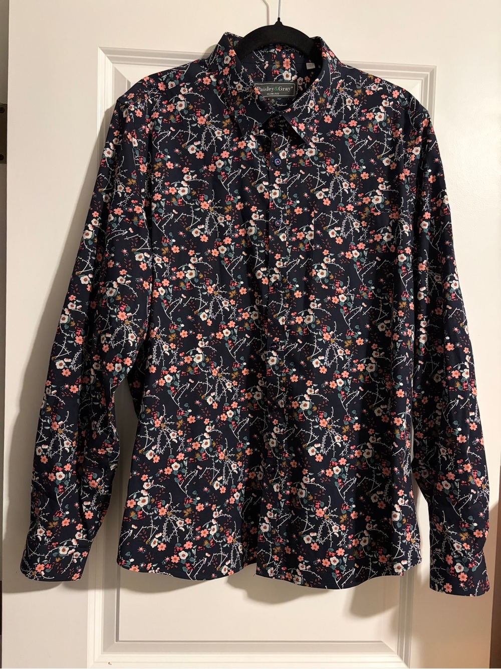 Paisley & Gray Men's Slim Fit Floral Cherry Blossom Button Down Shirt XL